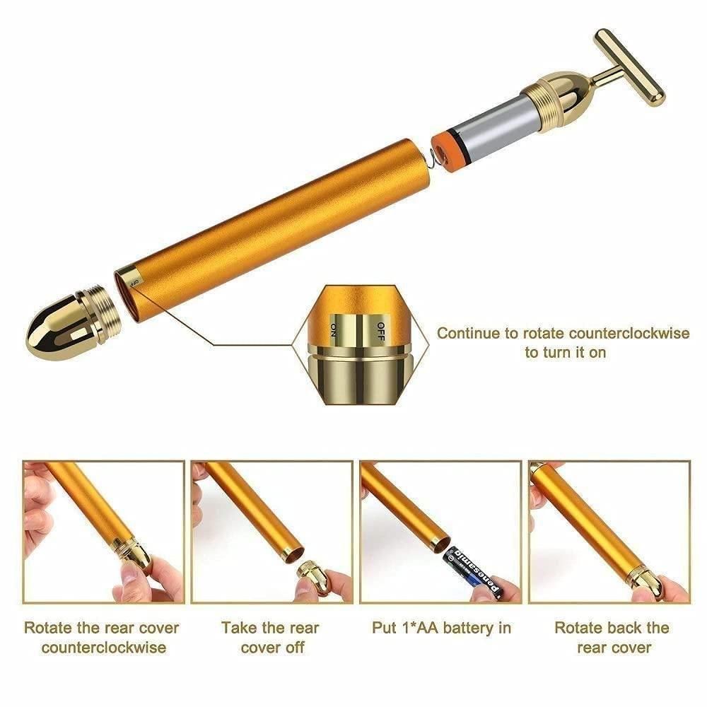 24K Gold V-Face Beauty Bar – Instant Face Lift & Anti-Wrinkle Vibrating Facial Massager
