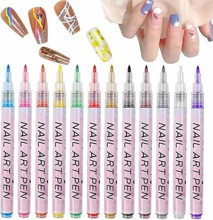 12-Color Nail Art Pen Set – DIY Professional Nail Design Kit for Creative Salon-Style Nails at Home