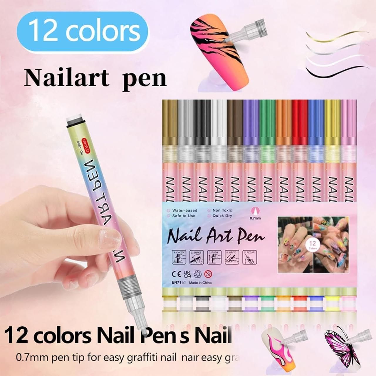 12-Color Nail Art Pen Set – DIY Professional Nail Design Kit for Creative Salon-Style Nails at Home