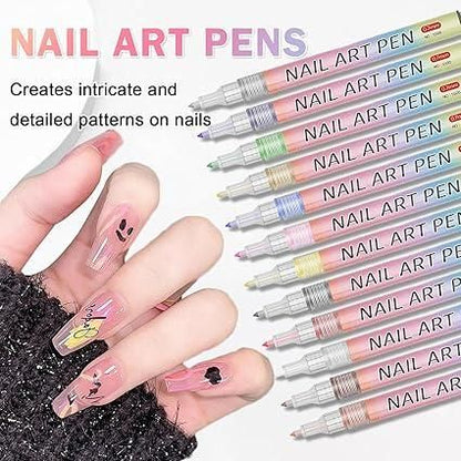 12-Color Nail Art Pen Set – DIY Professional Nail Design Kit for Creative Salon-Style Nails at Home