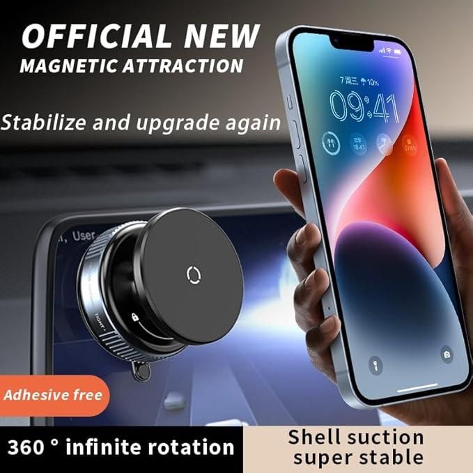 360° Strong Magnetic Car Phone Holder – Secure Suction Mount with One-Tap Lock