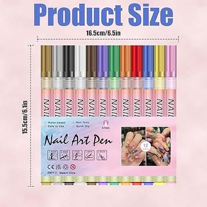 12-Color Nail Art Pen Set – DIY Professional Nail Design Kit for Creative Salon-Style Nails at Home