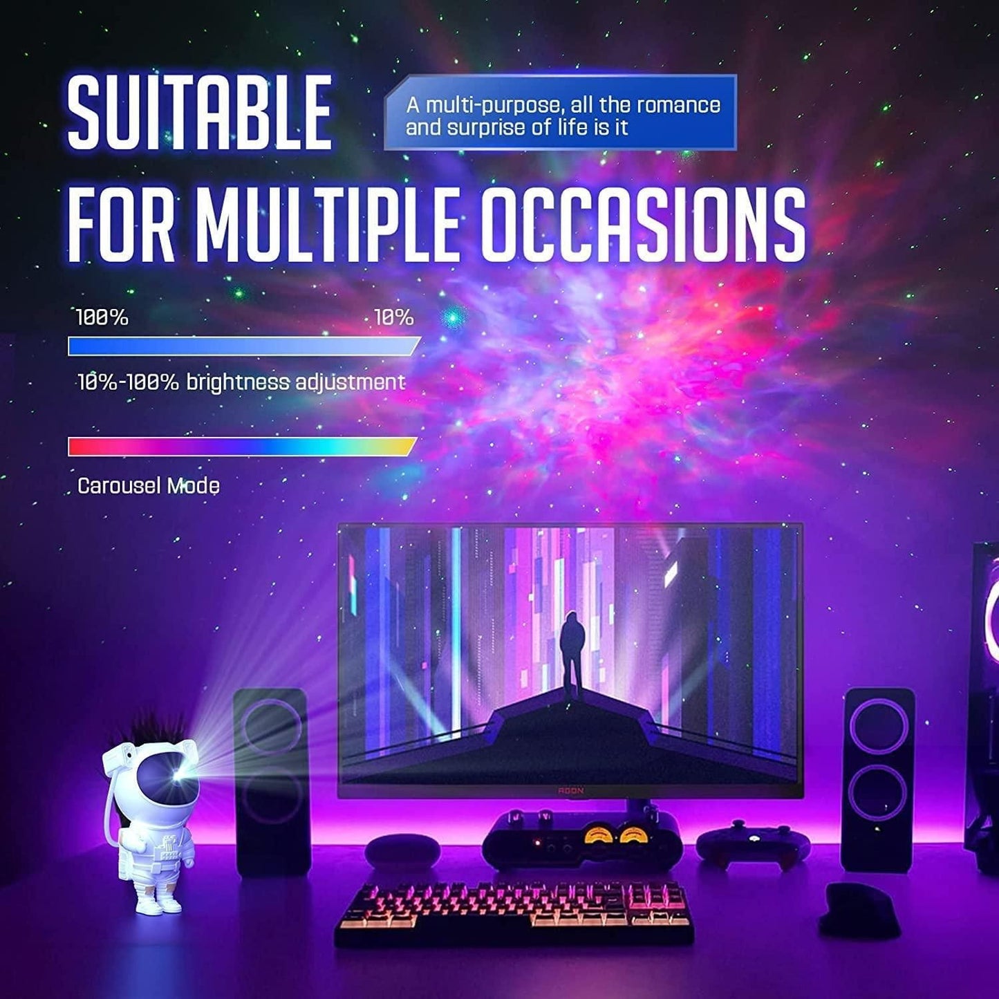 Astronaut Galaxy Projector – 360° Rotating Star & Nebula Light for Bedroom Ambiance