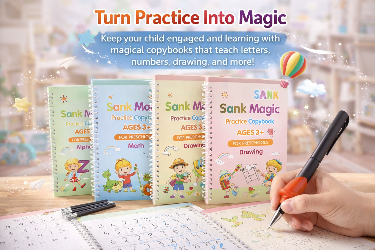 Magic Practice Copybook Set – Reusable Handwriting & Learning Kit for Kids