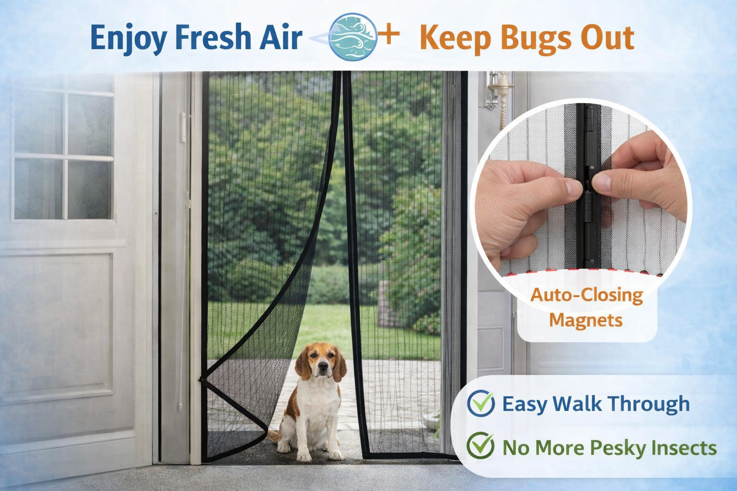 Magnetic Mesh Door Curtain – Hands-Free Bug Barrier for Any Doorway